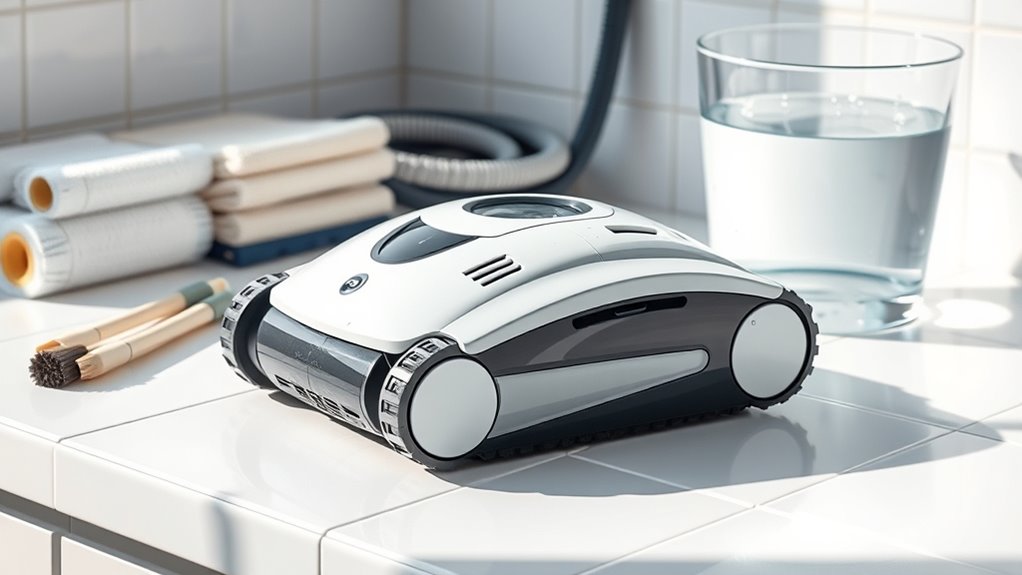 cleaning and storing robotic pool cleaner