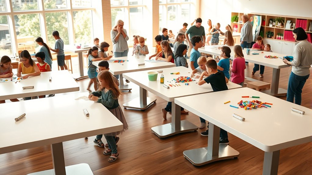 adjustable height activity tables