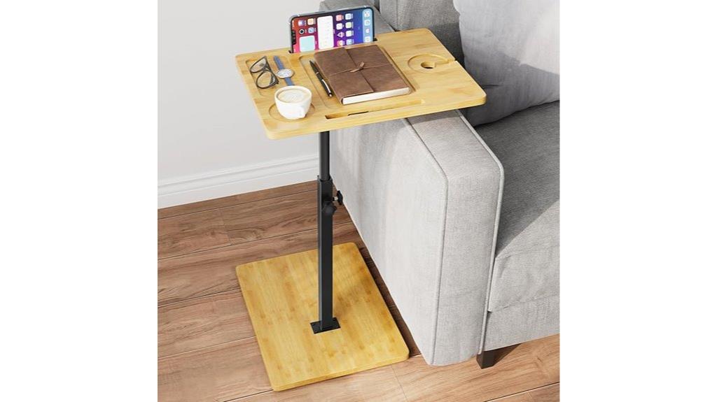 adjustable swivel bamboo table