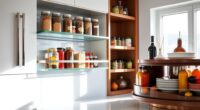 kitchen organization with shelves