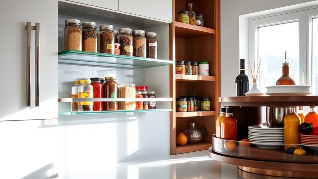 kitchen organization with shelves