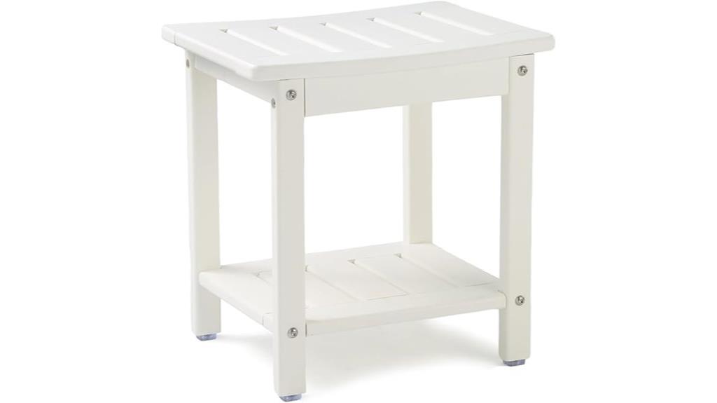 white shower chair storage