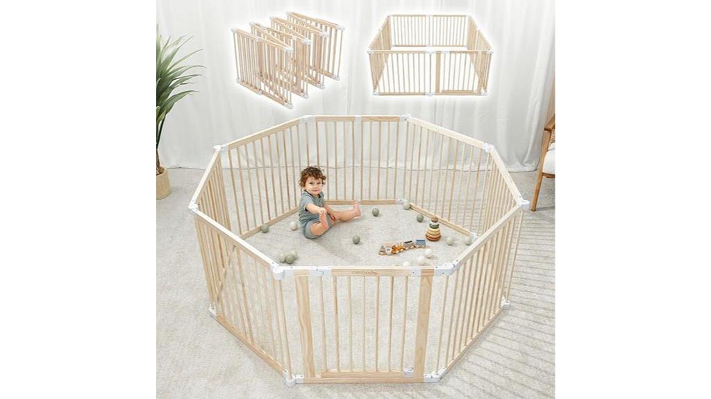 light wood baby playpen
