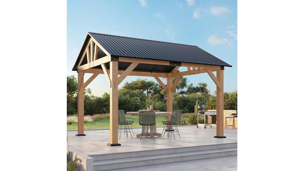 wooden gazebo steel roof