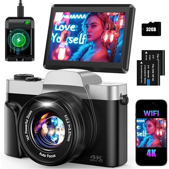 4K Digital Camera with 64MP and Flip Screen