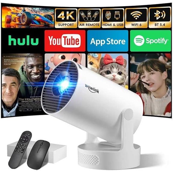 Mini Projector with WiFi 6 Bluetooth 5.4 4K Auto Keystone