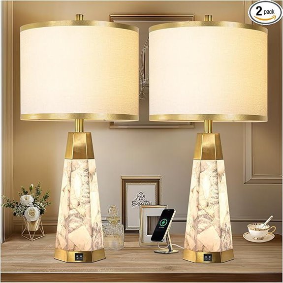27 Alabaster Table Lamps Set with USB Ports