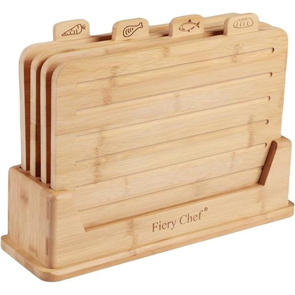 Bamboo Cutting Board Set with Holder and Icons