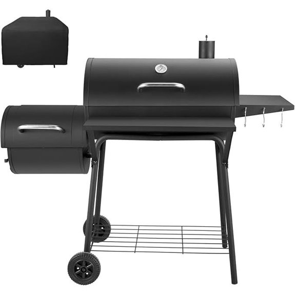 Barrel Charcoal Grill with Offset Smoker and Shelves