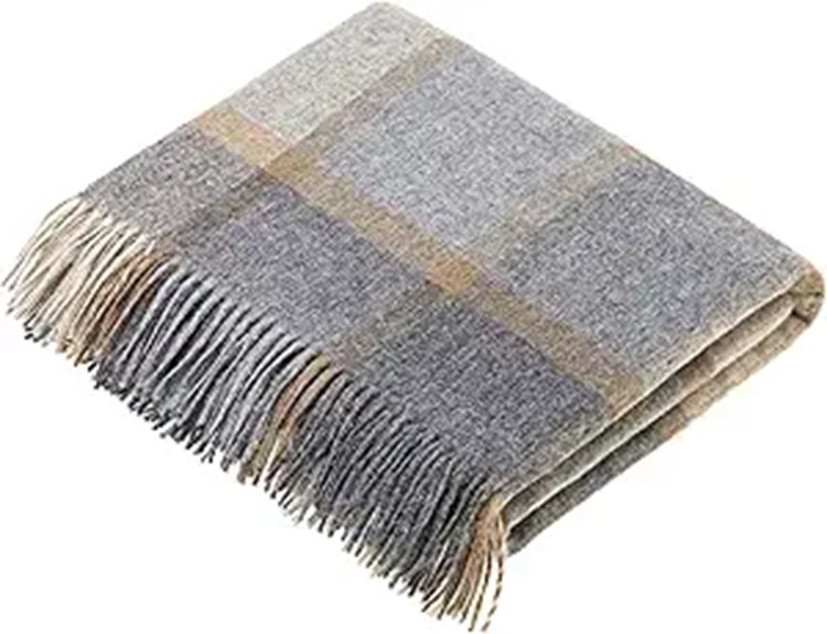 Moon Wool Plaid Throw Blanket in Beige Grey