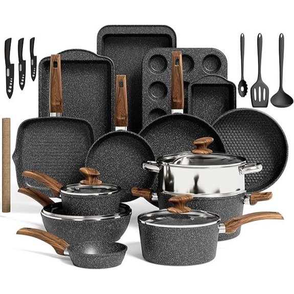 30-Piece Black Granite Induction Cookware & Bakeware Set