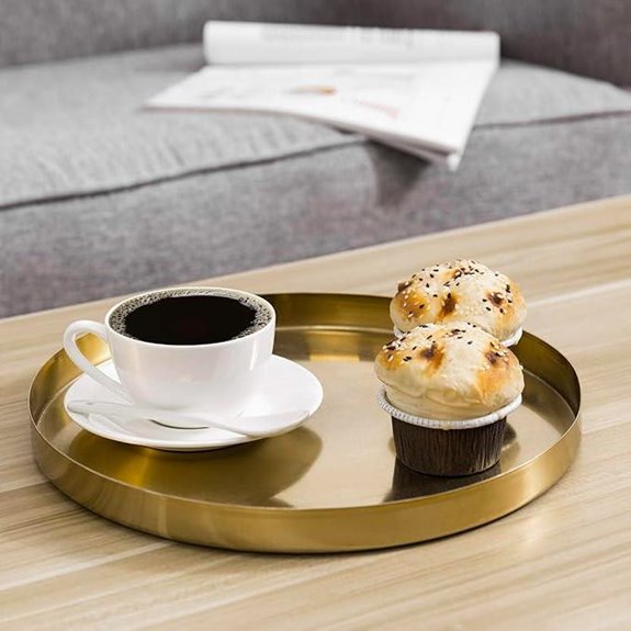 MyGift Brass Round Decorative Serving Tray