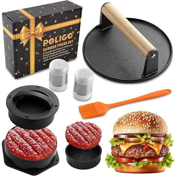 POLIGO Smash Burger Press Kit with Storage and Cast Iron Press