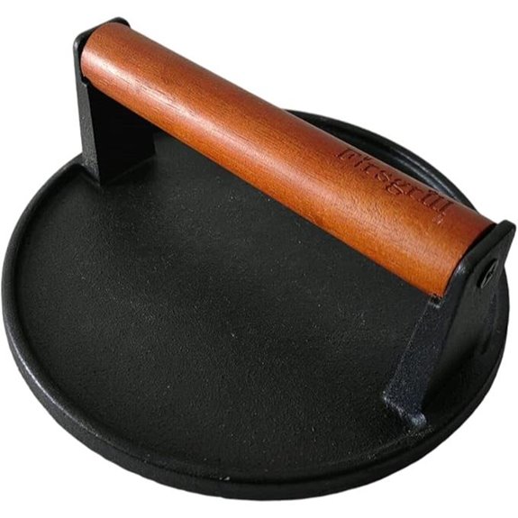 Firsgrill Round Cast Iron Burger Press with Wood Handle