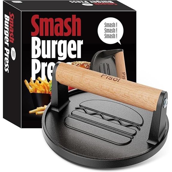 Pisol Cast Iron Burger Smasher with Wooden Handle
