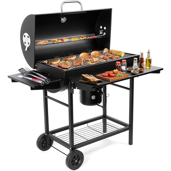 Charcoal BBQ Grill with Side Table for Outdoor Cooking