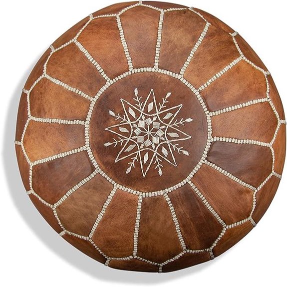 Moroccan Leather Pouf Ottoman Floor Cushion (Cognac)
