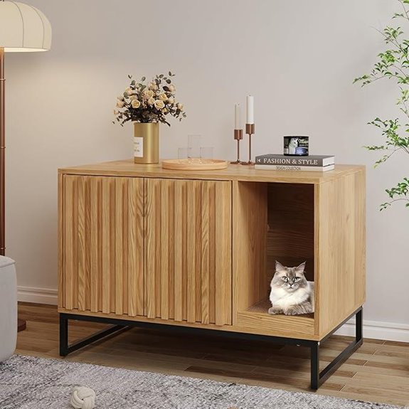 Modern Cat Litter Box Enclosure with Scratch Pad
