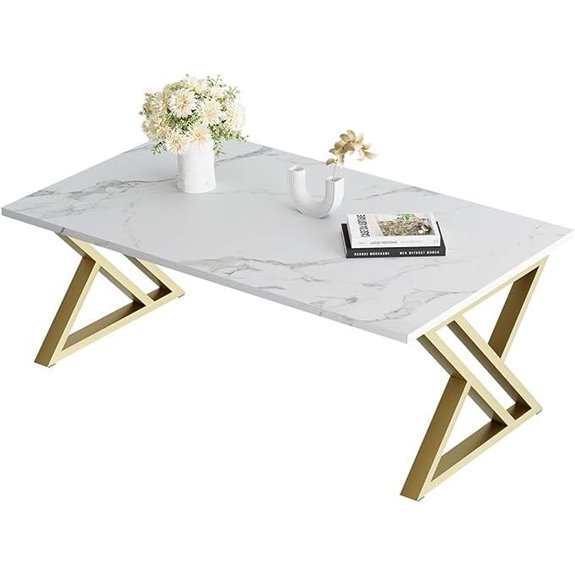 Modern Faux Marble Coffee Table with Gold Frame