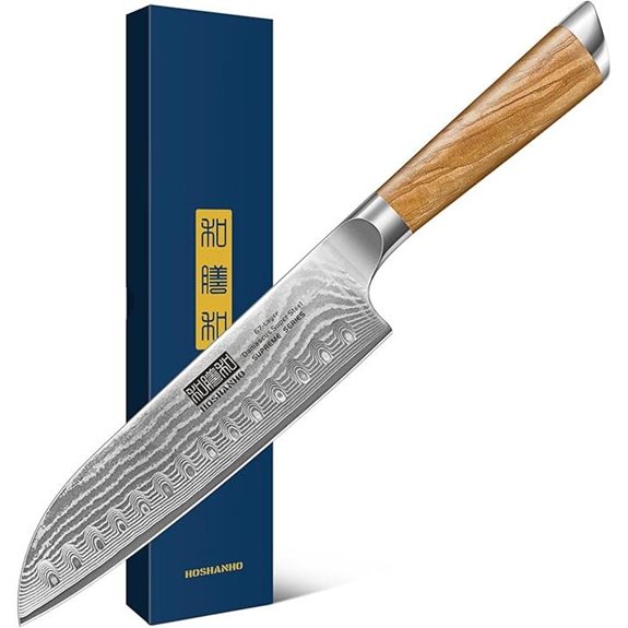HOSHANHO Damascus Santoku Knife 7 Inch with Olive Wood