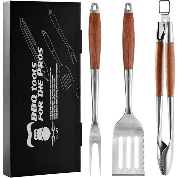 Heavy-Duty Rose Wood BBQ Grill Tools Set