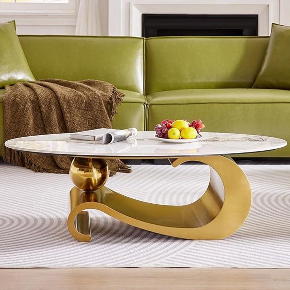 Modern Faux Marble Oval Coffee Table with Gold Base