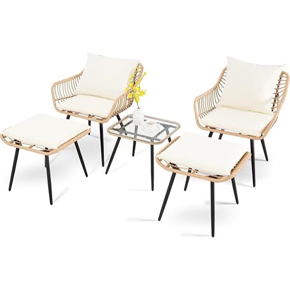 5-Piece Patio Wicker Furniture Set with Ottoman