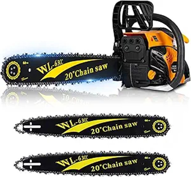 Gas Powered 20-Inch Chainsaw with 2 Chains and Bars