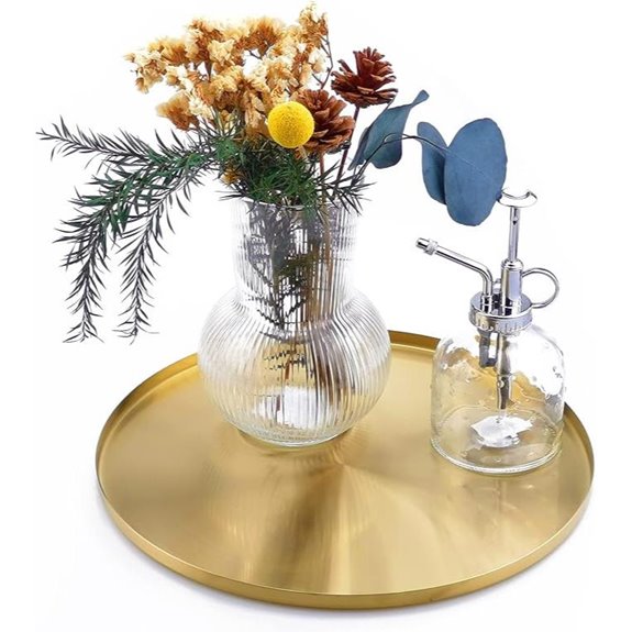 FreeLove Gold Round Brass Serving Tray