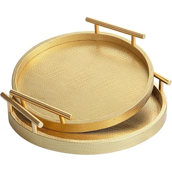 Golden Round Serving Tray with Handles (2 Pieces)