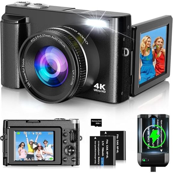 4K Vlogging Camera with 48MP Flip Screen Zoom