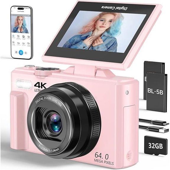 4K 64MP Vlogging Camera with Flip Screen and Zoom