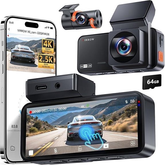 4K+2.5K Car Dash Camera with Touch Screen