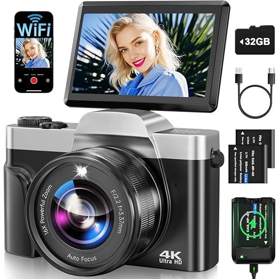4K 64MP WiFi Vlogging Camera with Flip Screen