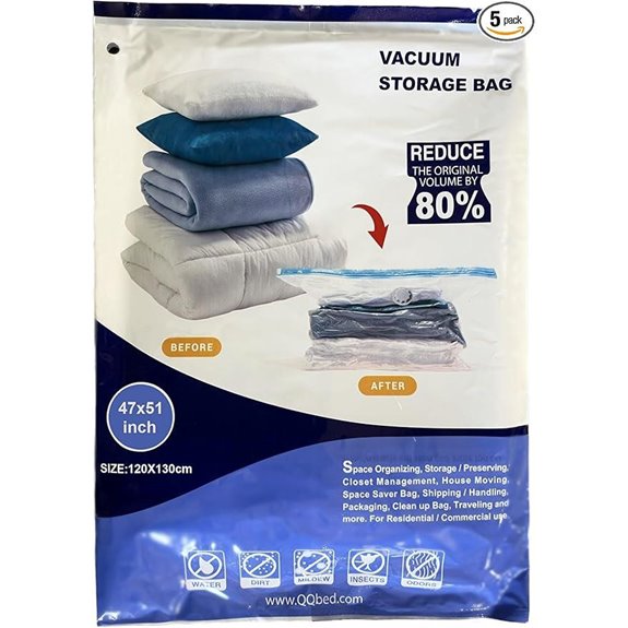 5 Super Jumbo Size 51X47 Vacuum Storage Bags for Storage Organization