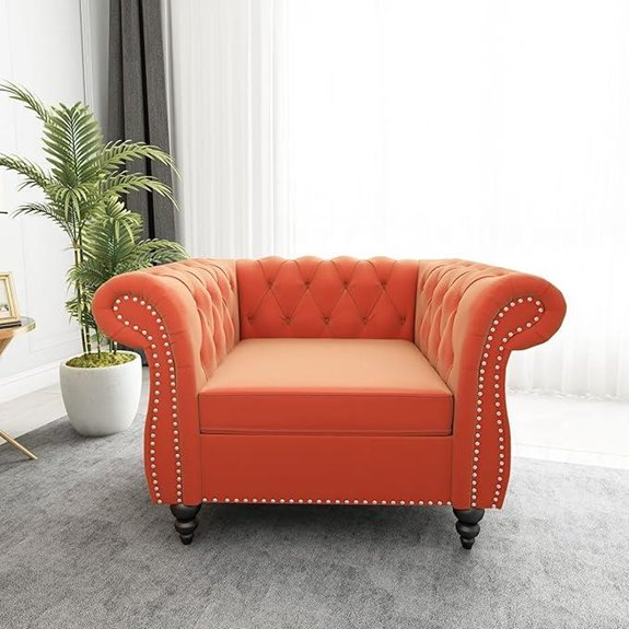 Velvet Chesterfield Accent Chair with Nailhead Detailing