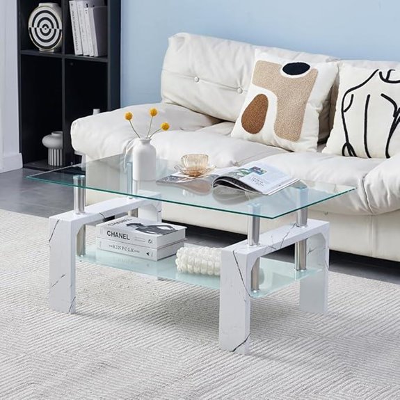 Living Room Marble Coffee Table with Wooden Legs