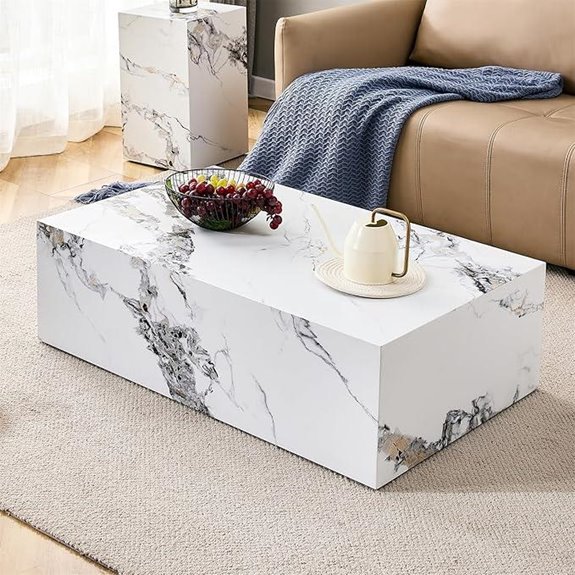 Faux Marble Rectangular Coffee Table for Living Room