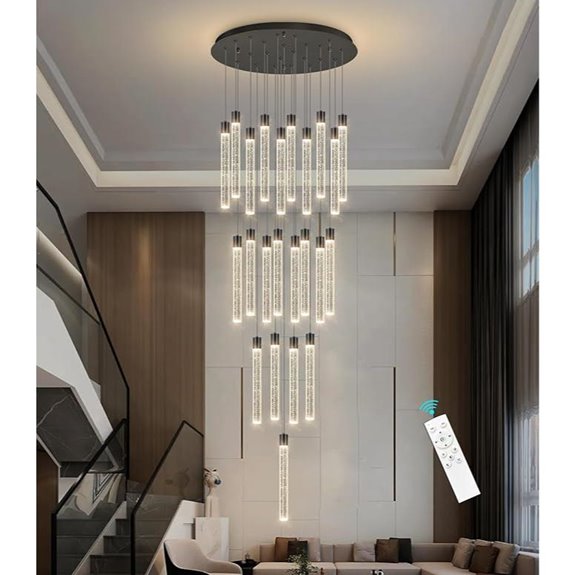 Large Modern LED Crystal Spiral Chandelier for High Ceilings