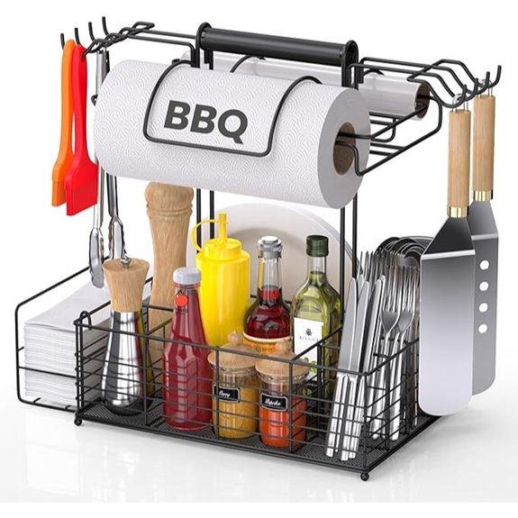 Barbecue Tool Set Organizer with Compartments and Hooks