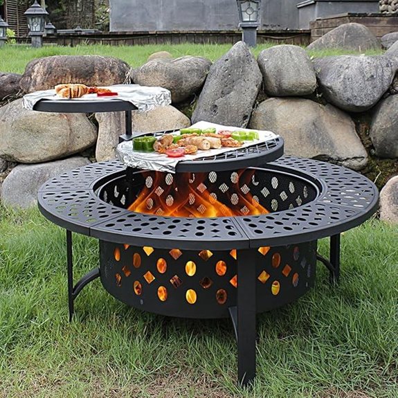 42-Inch Outdoor Fire Pit with Grills and Table