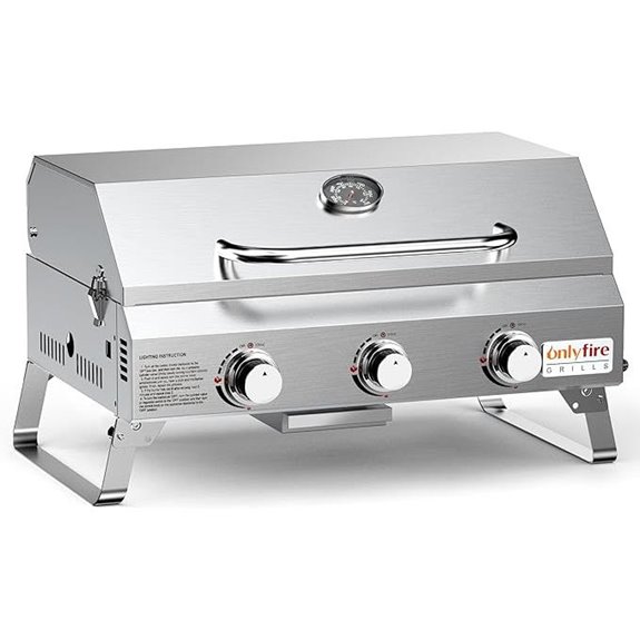 Portable 3-Burner Gas Grill with Foldable Legs