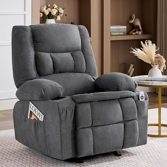 Rocker Recliner Chair with Massage Heat USB Pockets
