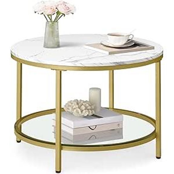 VASAGLE Round Coffee Table with Marble Top