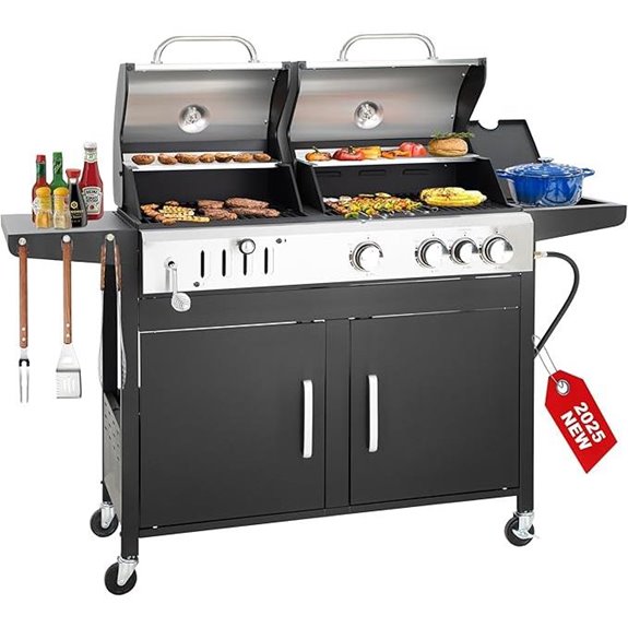 3-Burner Propane & Charcoal Grill with Side Burner