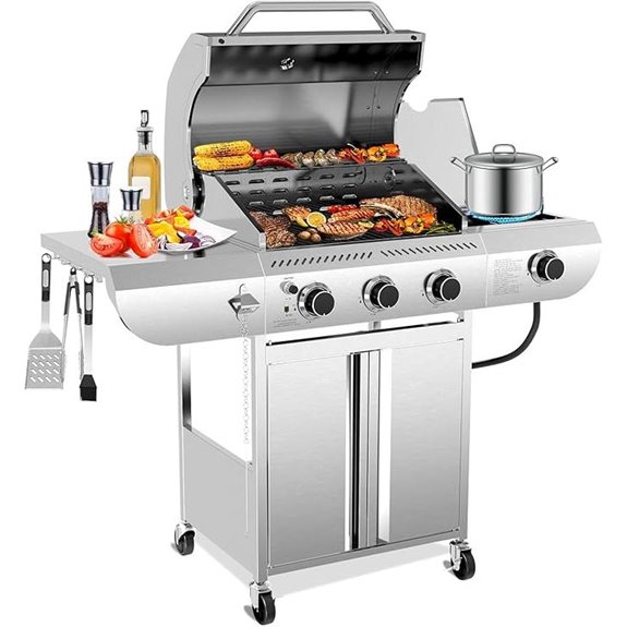R.W.FLAME 3-Burner Propane Gas Grill with Side Burner