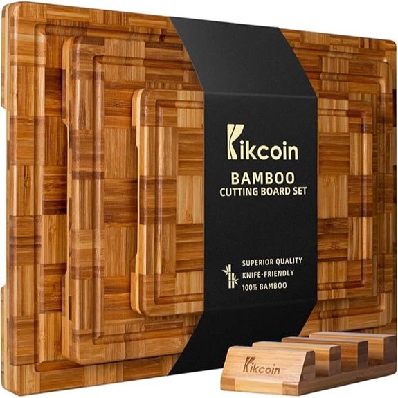 Kikcoin Large Bamboo Cutting Board Set (3 pcs)