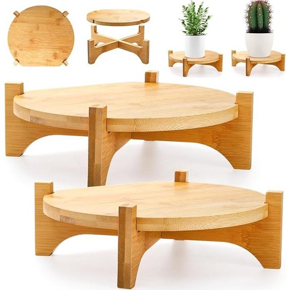 2 Pack Bamboo Plant Stands for 8-Inch Pots
