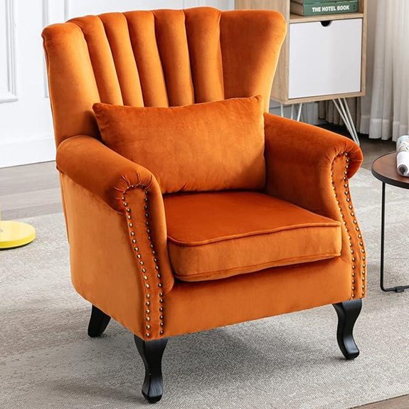 Velvet Orange Midcentury Wingback Accent Reading Chair