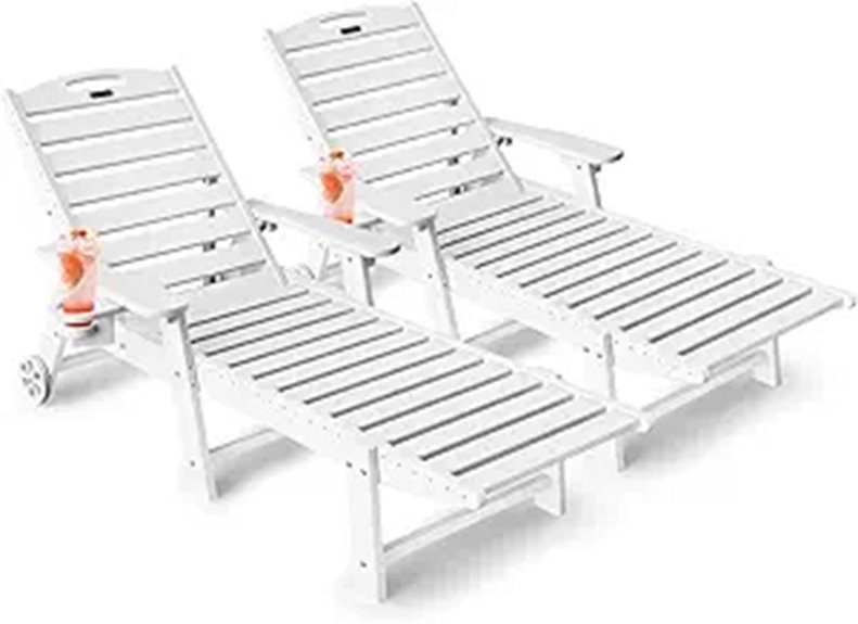 Outdoor Lounge Chair Set with Wheels and Cup Holders